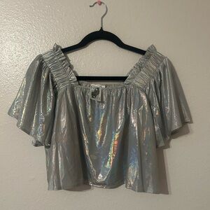 QUEEN OF SPARKLES Iridescent Silver Blouse